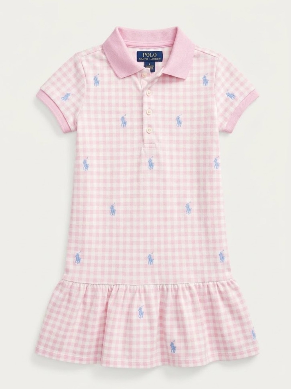 Polo by Ralph Lauren Pink Gingham Polo Dress with Blue Pony Embroidery